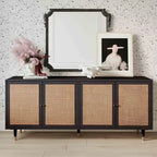 Rattan Sideboard Cabinet with Brass Details - 72" Wide - 2 Colors