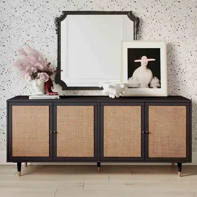 Rattan Sideboard Cabinet with Brass Details - 72" Wide - 2 Colors