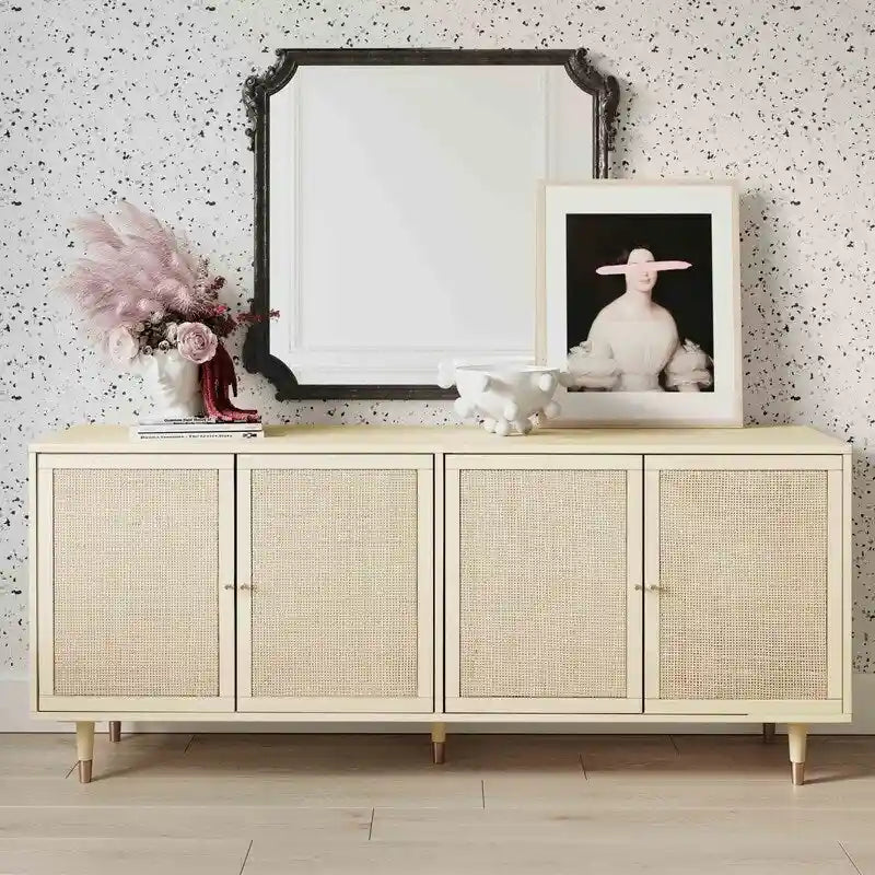 Rattan Sideboard Cabinet with Brass Details - 72" Wide - 2 Colors