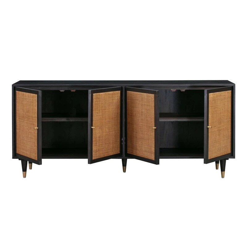 Rattan Sideboard Cabinet with Brass Details - 72" Wide - 2 Colors