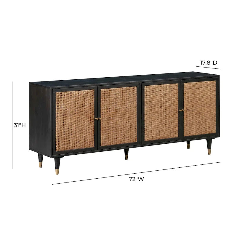 Rattan Sideboard Cabinet with Brass Details - 72" Wide - 2 Colors