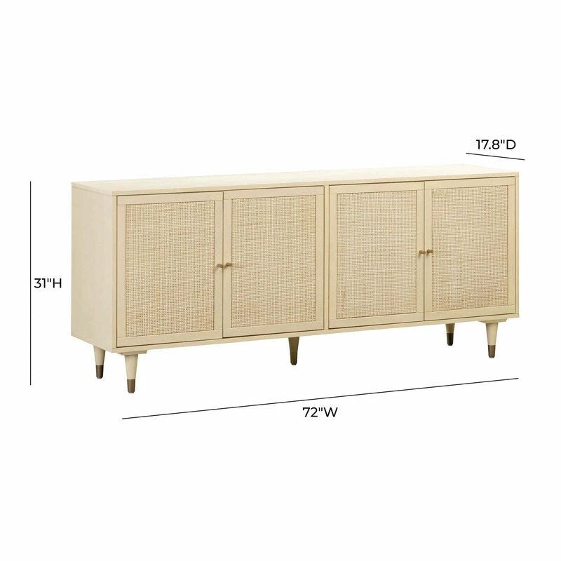 Rattan Sideboard Cabinet with Brass Details - 72" Wide - 2 Colors