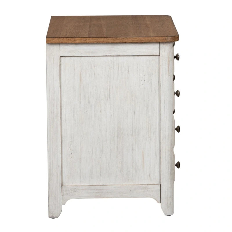 Antique White Lateral File Cabinet - Chestnut Top - 2 Drawers - Pine Wood