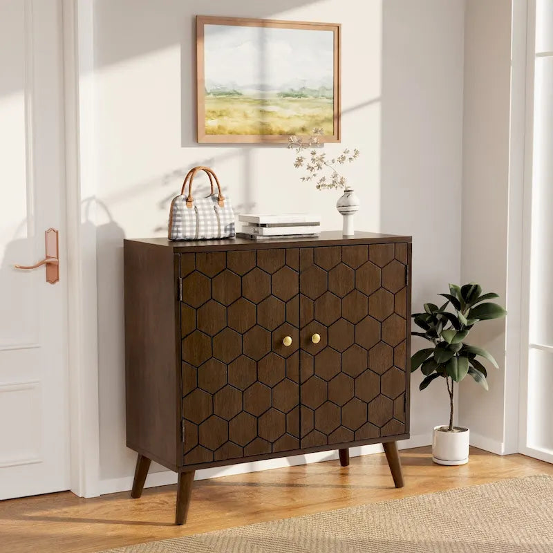 Dark Brown Storage Cabinet - Hexagonal Honeycomb Pattern - 32"