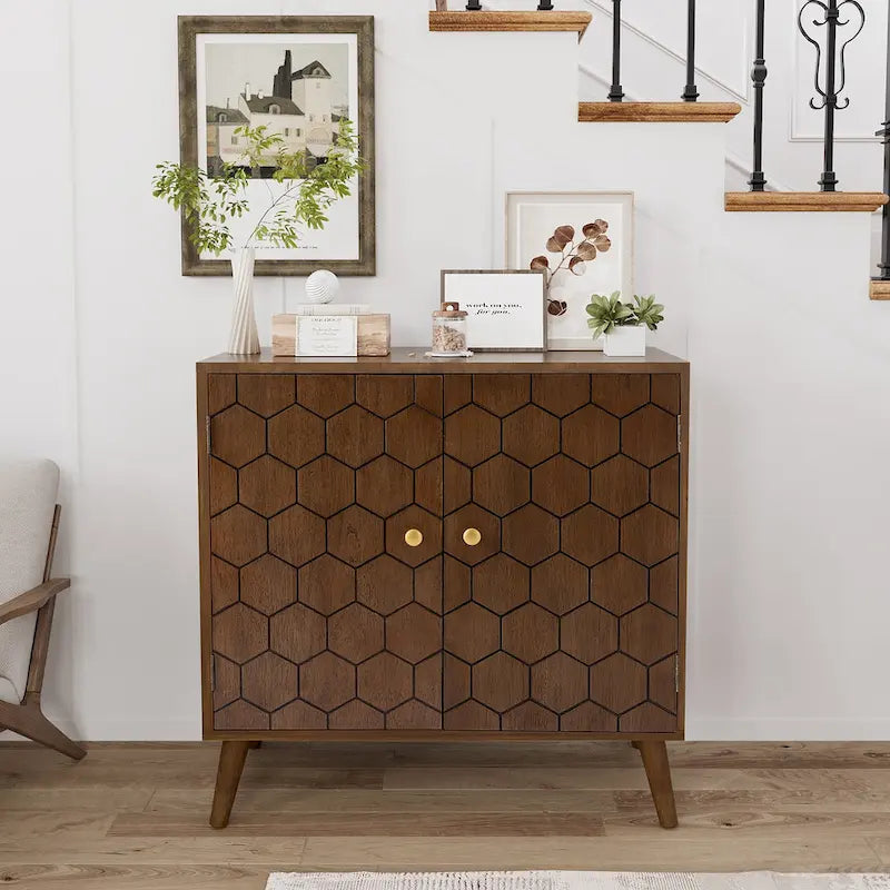 Dark Brown Storage Cabinet - Hexagonal Honeycomb Pattern - 32"
