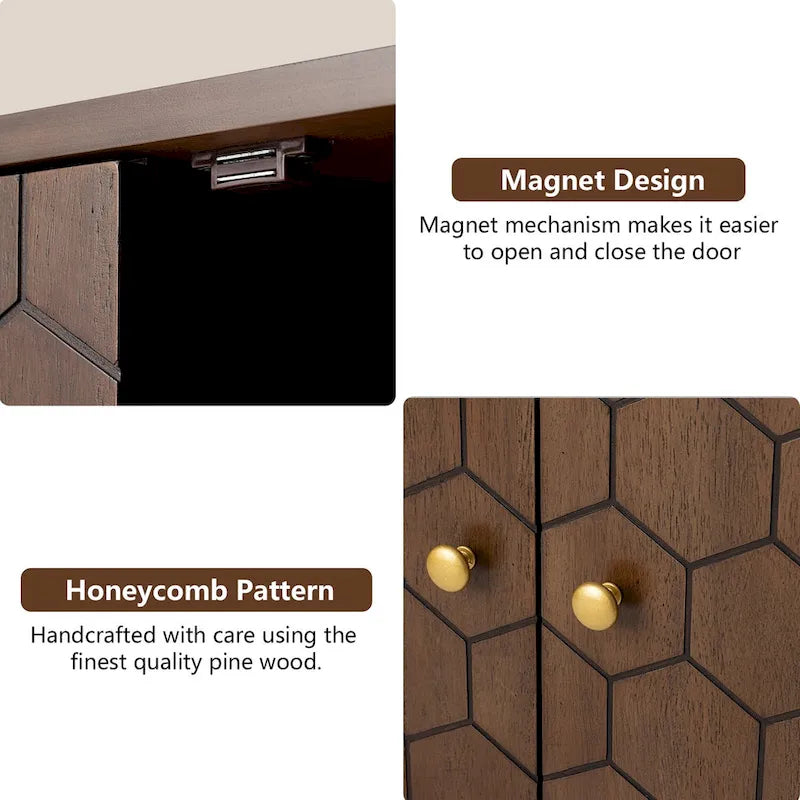 Dark Brown Storage Cabinet - Hexagonal Honeycomb Pattern - 32"