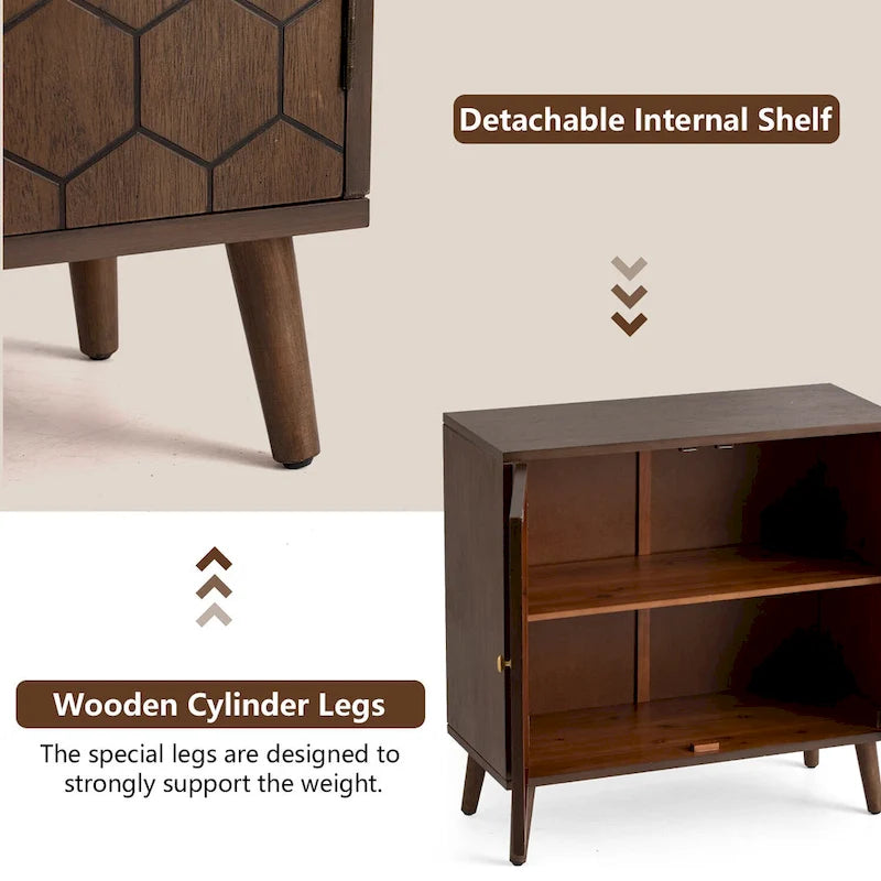 Dark Brown Storage Cabinet - Hexagonal Honeycomb Pattern - 32"