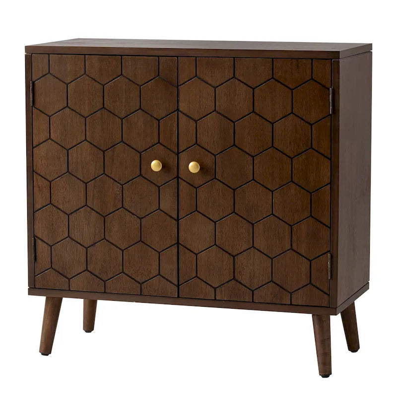 Dark Brown Storage Cabinet - Hexagonal Honeycomb Pattern - 32"