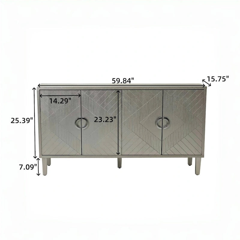 4-Door Storage Cabinet - MDF with Pine Legs - Semi-Circular Pulls