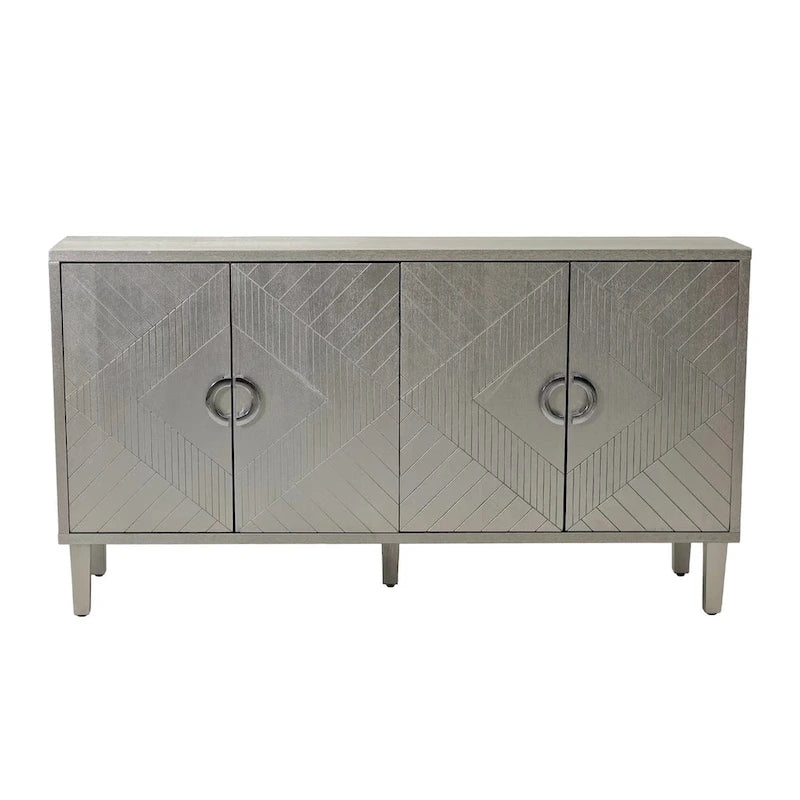 4-Door Storage Cabinet - MDF with Pine Legs - Semi-Circular Pulls