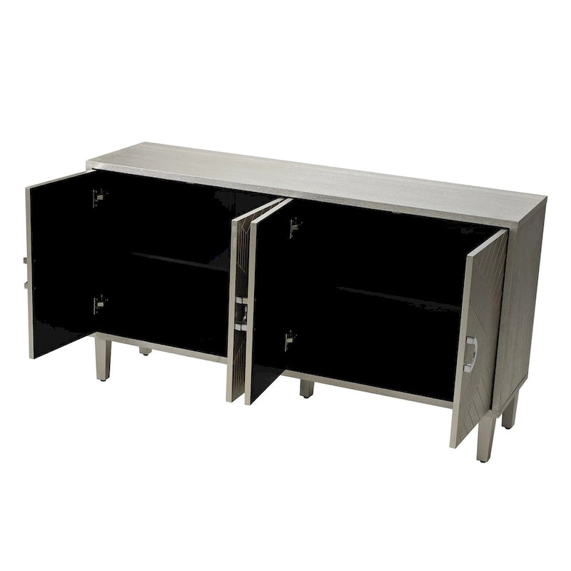 4-Door Storage Cabinet - MDF with Pine Legs - Semi-Circular Pulls