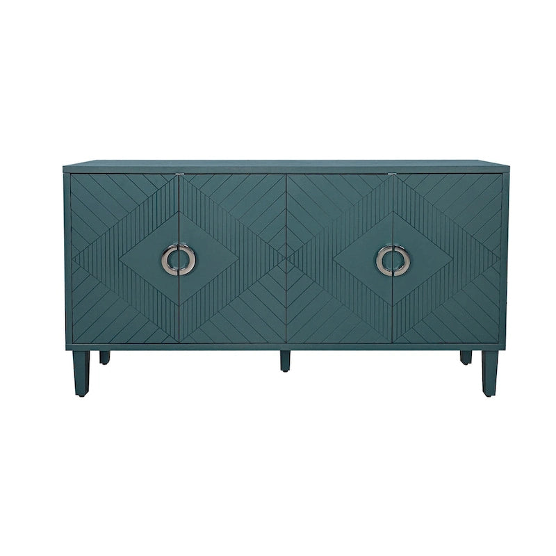 4-Door Storage Cabinet - MDF with Pine Legs - Semi-Circular Pulls