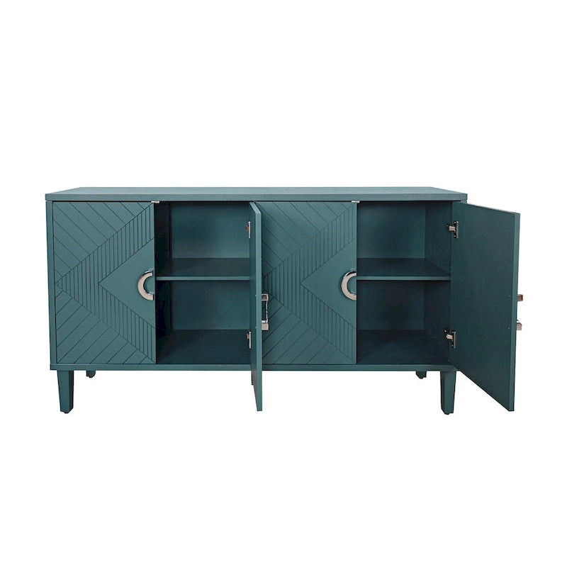 4-Door Storage Cabinet - MDF with Pine Legs - Semi-Circular Pulls