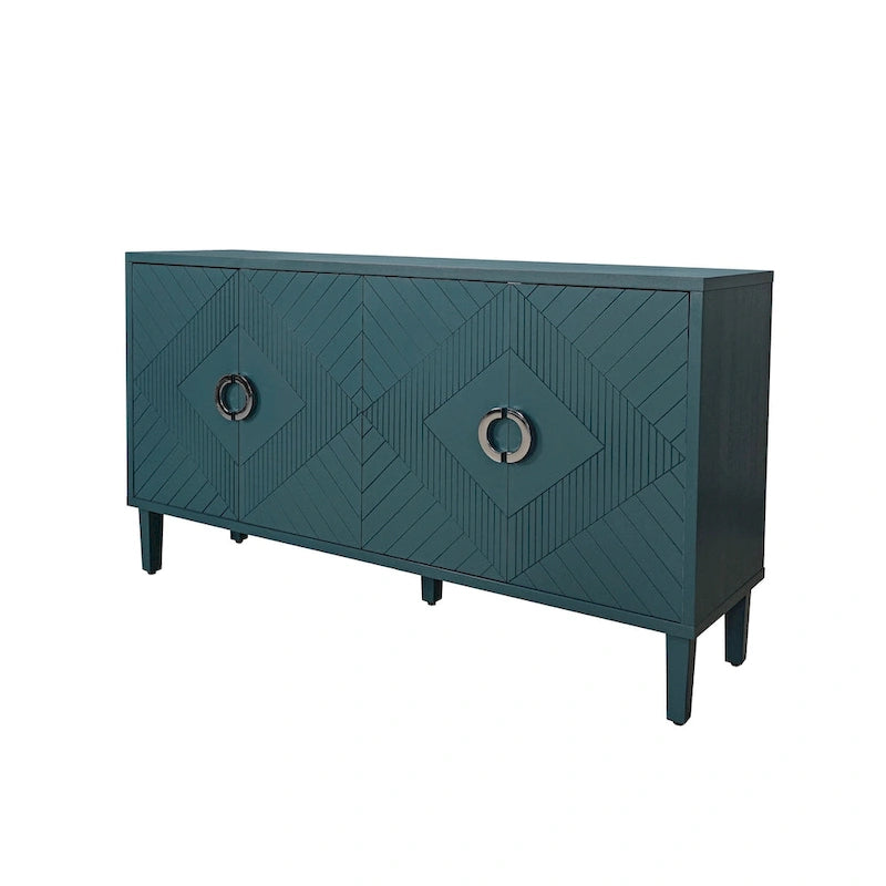 4-Door Storage Cabinet - MDF with Pine Legs - Semi-Circular Pulls
