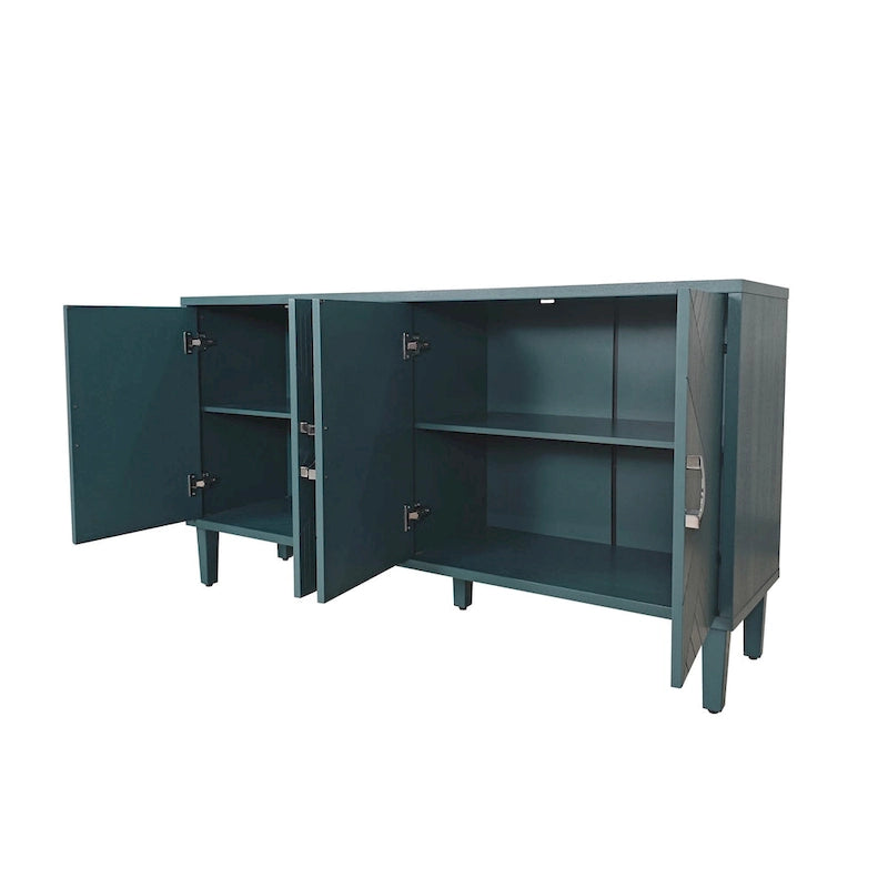 4-Door Storage Cabinet - MDF with Pine Legs - Semi-Circular Pulls