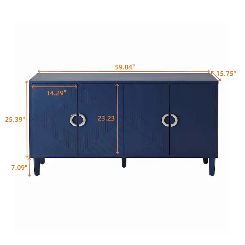 4-Door Storage Cabinet - MDF with Pine Legs - Semi-Circular Pulls