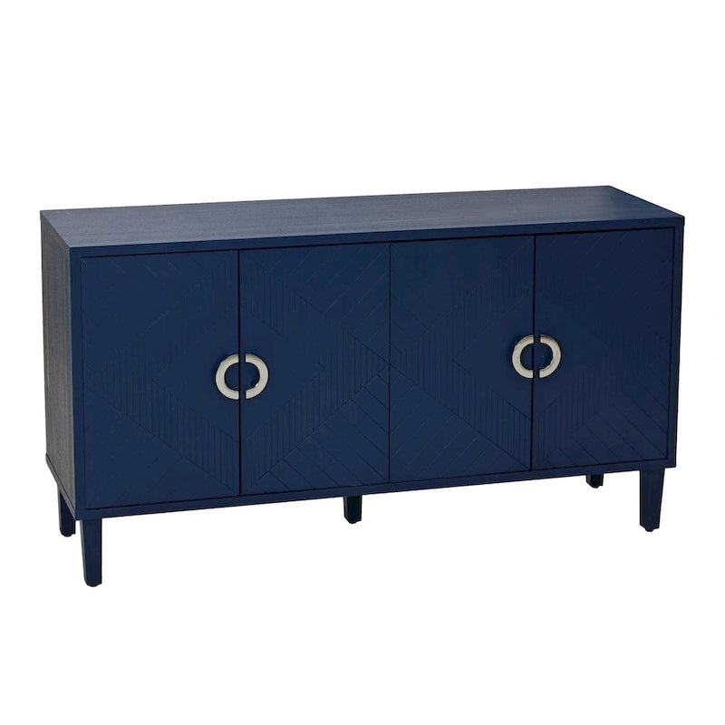 4-Door Storage Cabinet - MDF with Pine Legs - Semi-Circular Pulls
