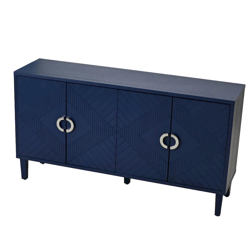 4-Door Storage Cabinet - MDF with Pine Legs - Semi-Circular Pulls