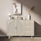 Natural Rattan Storage Cabinet with 2 Doors and 3 Drawers