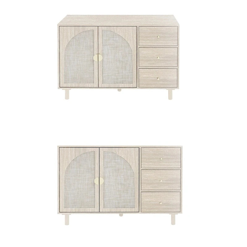 Natural Rattan Storage Cabinet with 2 Doors and 3 Drawers
