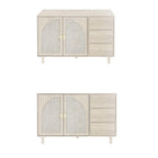 Natural Rattan Storage Cabinet with 2 Doors and 3 Drawers