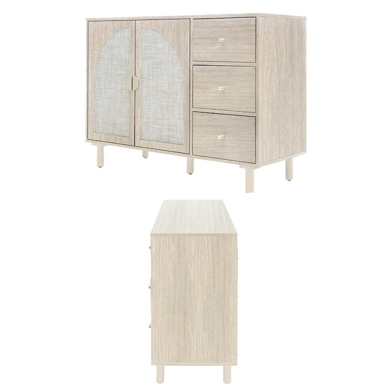 Natural Rattan Storage Cabinet with 2 Doors and 3 Drawers