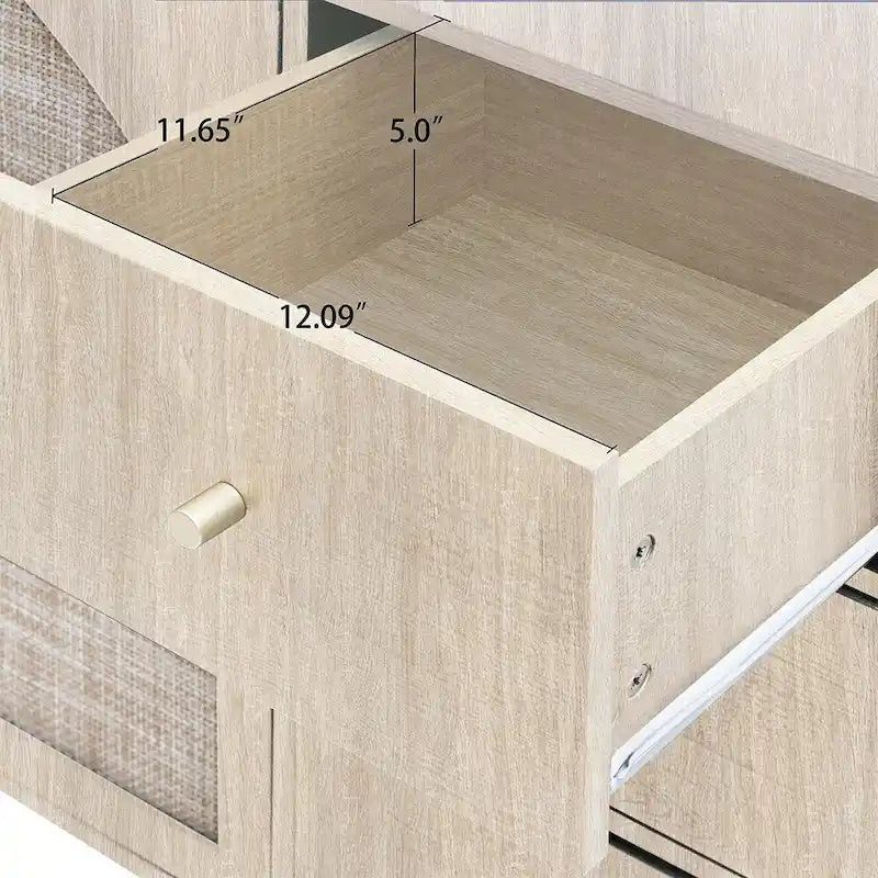 Natural Rattan Storage Cabinet with 2 Doors and 3 Drawers
