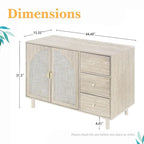 Natural Rattan Storage Cabinet with 2 Doors and 3 Drawers