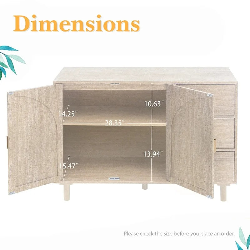Natural Rattan Storage Cabinet with 2 Doors and 3 Drawers