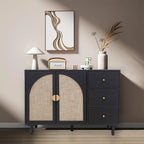 Natural Rattan Storage Cabinet with 2 Doors and 3 Drawers