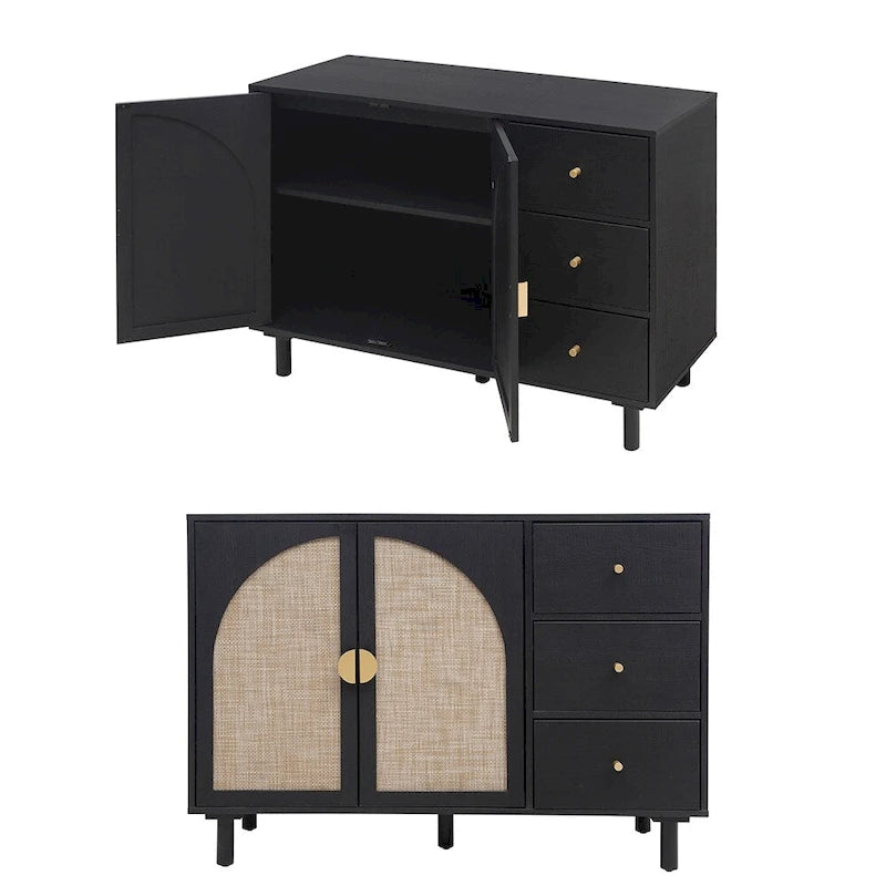 Natural Rattan Storage Cabinet with 2 Doors and 3 Drawers