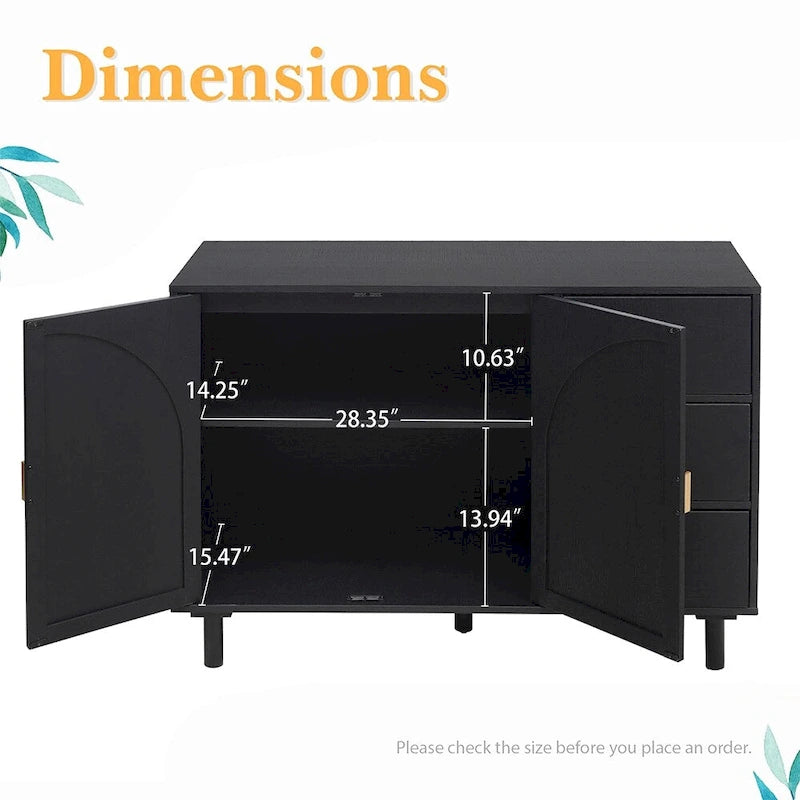 Natural Rattan Storage Cabinet with 2 Doors and 3 Drawers