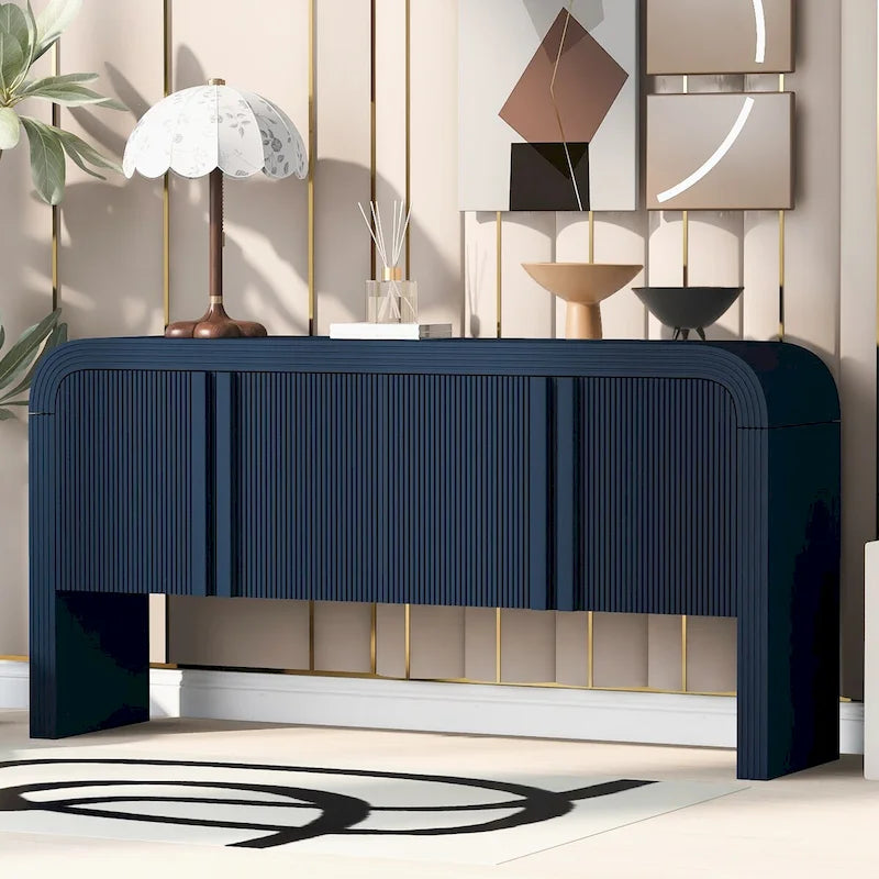 White 4-Door Storage Cabinet with Striped Pattern