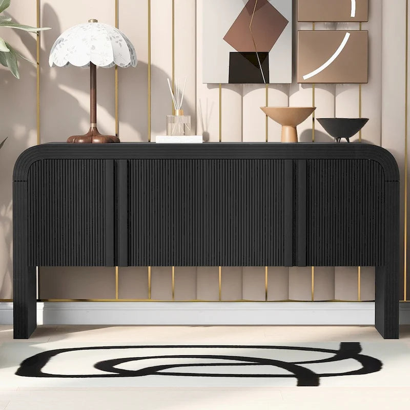 White 4-Door Storage Cabinet with Striped Pattern