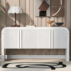 White 4-Door Storage Cabinet with Striped Pattern