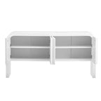 White 4-Door Storage Cabinet with Striped Pattern