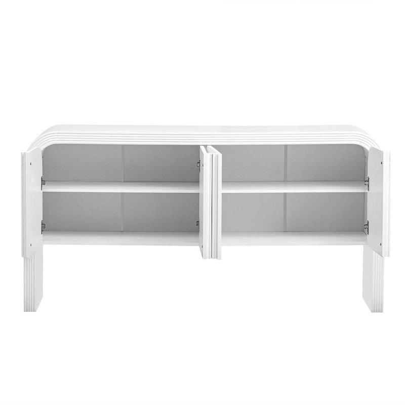White 4-Door Storage Cabinet with Striped Pattern