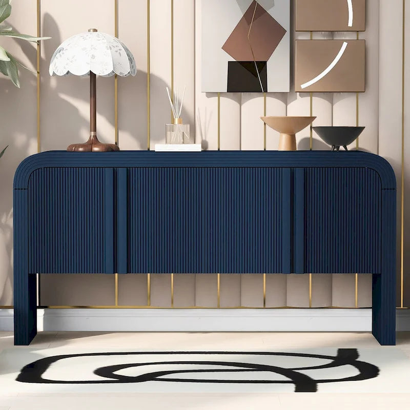 White 4-Door Storage Cabinet with Striped Pattern