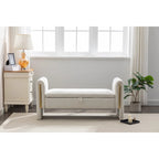 Gray Velvet Storage Bench with Gold Metal Trim