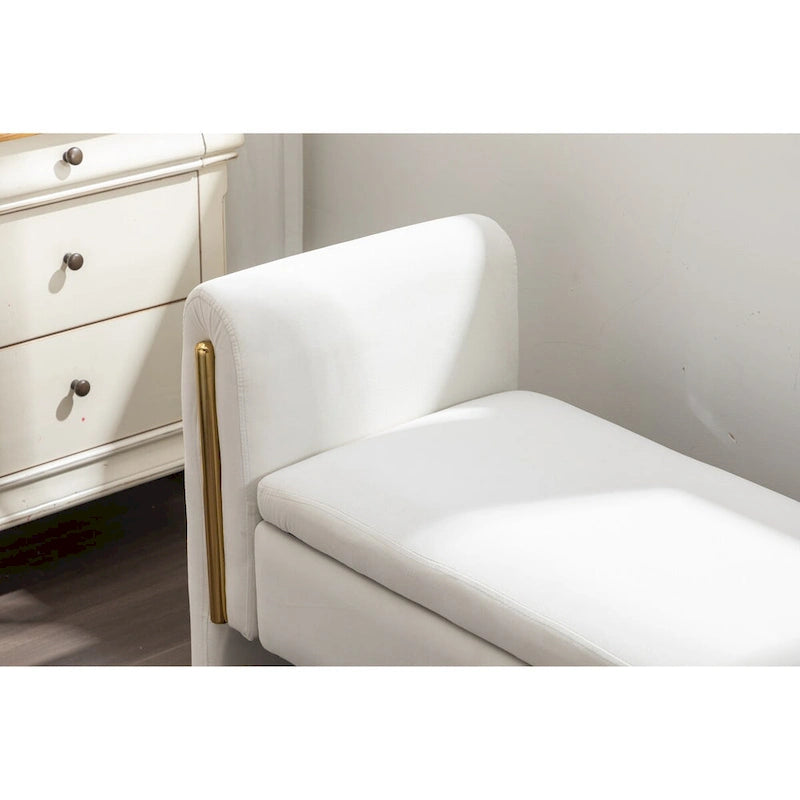 Gray Velvet Storage Bench with Gold Metal Trim