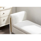 Gray Velvet Storage Bench with Gold Metal Trim