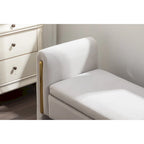 Gray Velvet Storage Bench with Gold Metal Trim