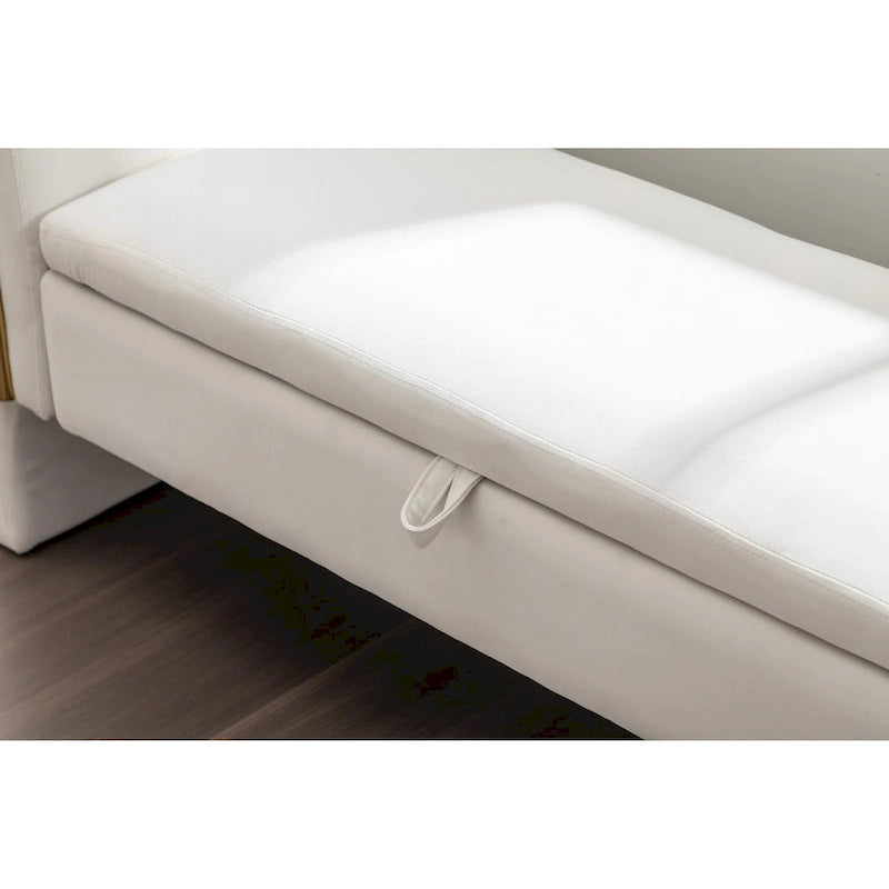 Gray Velvet Storage Bench with Gold Metal Trim
