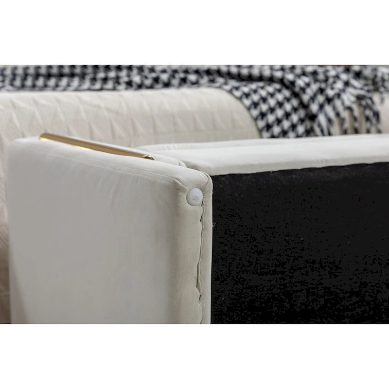 Gray Velvet Storage Bench with Gold Metal Trim