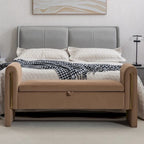 Gray Velvet Storage Bench with Gold Metal Trim