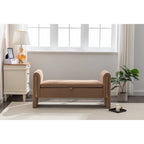 Gray Velvet Storage Bench with Gold Metal Trim
