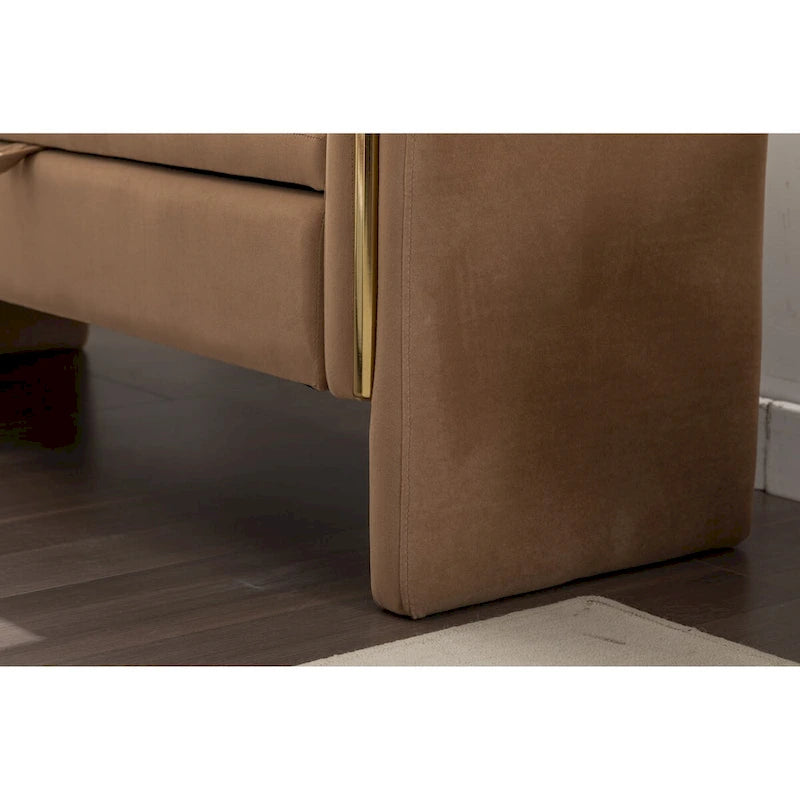 Gray Velvet Storage Bench with Gold Metal Trim