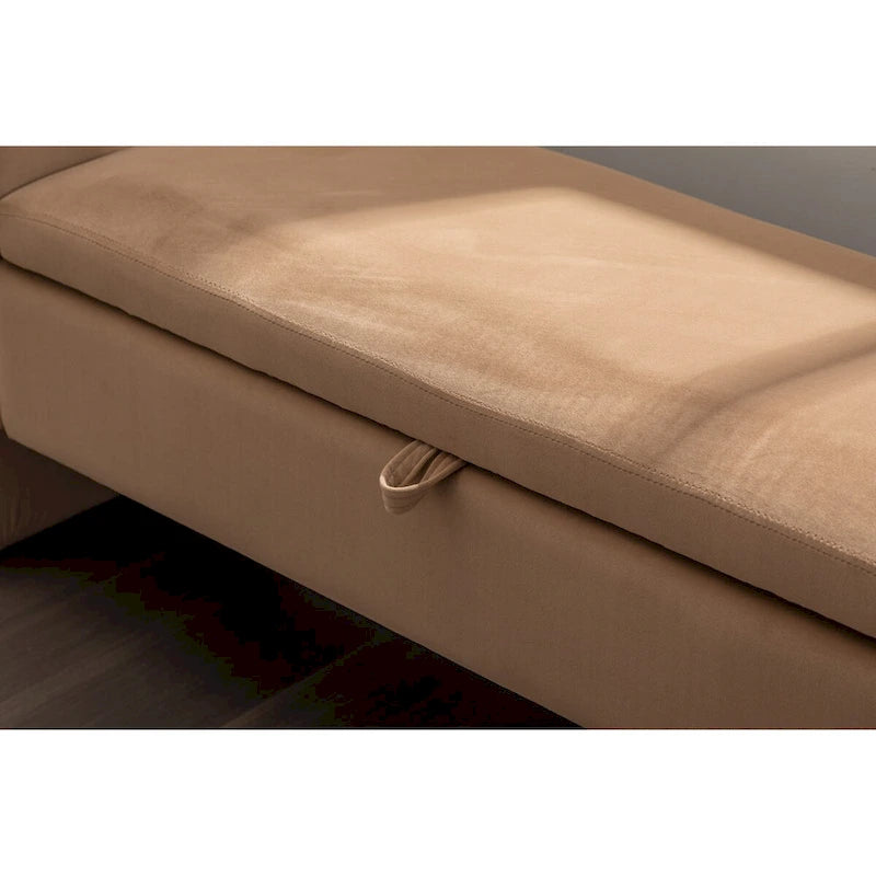 Gray Velvet Storage Bench with Gold Metal Trim