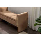 Gray Velvet Storage Bench with Gold Metal Trim