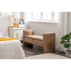 Gray Velvet Storage Bench with Gold Metal Trim